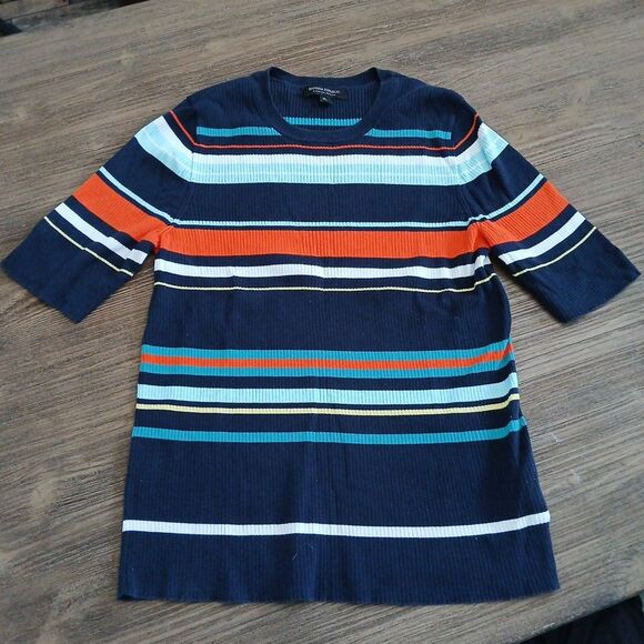 Banana Republic Womens XL Stretch Sweater Ribbed Stripes Short Sleeve Casual - Picture 1 of 7